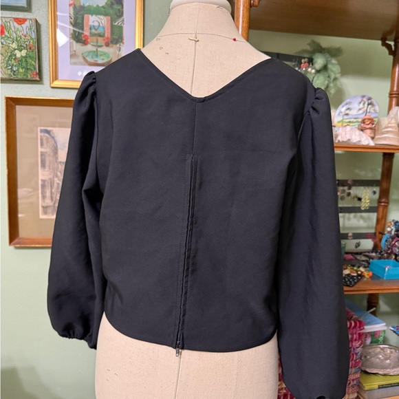 Vixen by Micheline Pitt Black Deep V-Neck Blouse - Picture 2 of 4